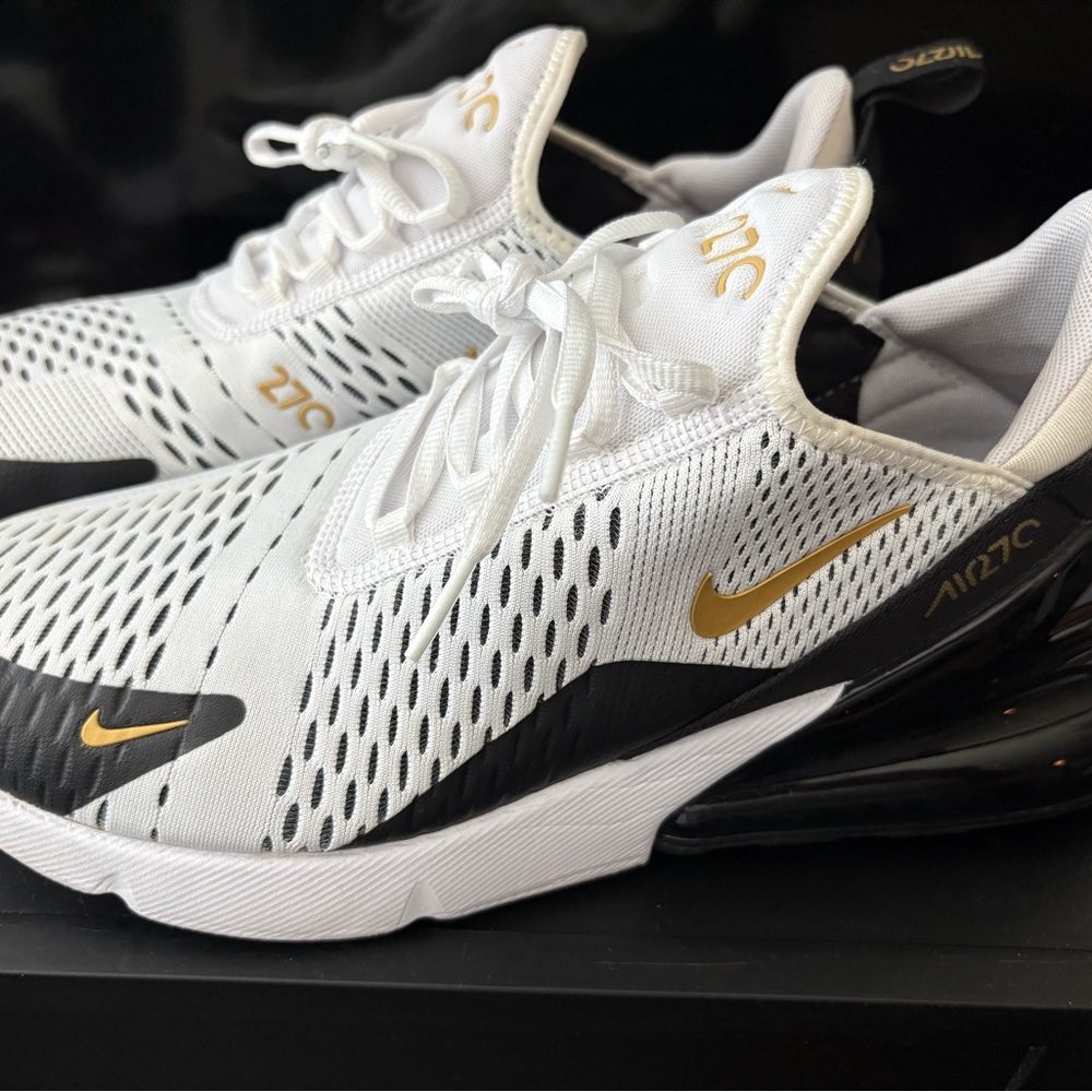 Nike Air Max 270 White and Gold Sneakers Modern Athletic Design